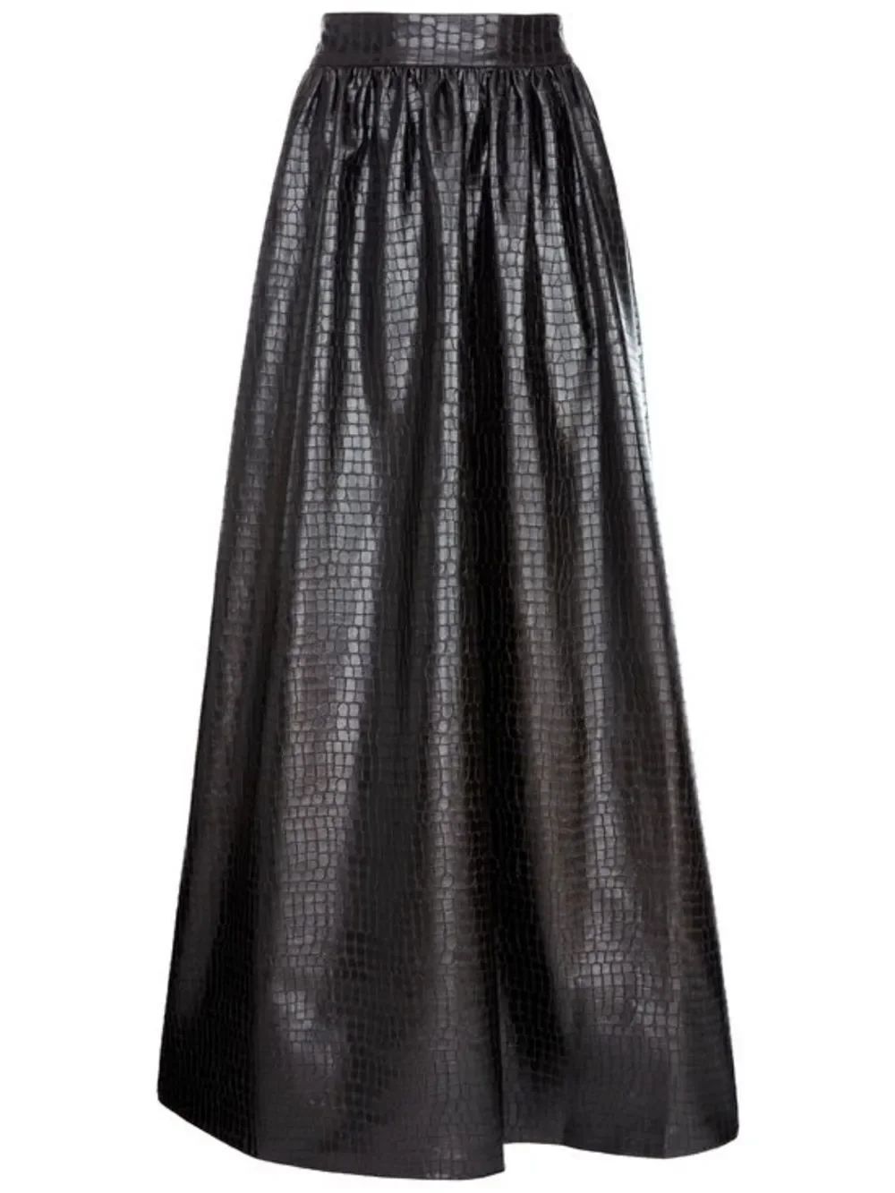 NWT Alice + Olivia TINA VEGAN Croc LEATHER GOWN maxi SKIRT - Picture 8 of 15